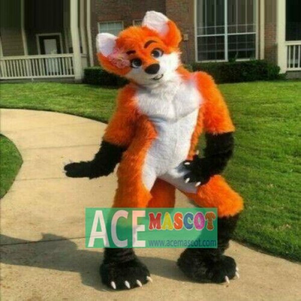 Orange Long Fur Husky Fox Dog Fursuit Mascot Costume