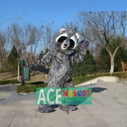 Halloween Long Fur Gray Raccon Mascot Costume