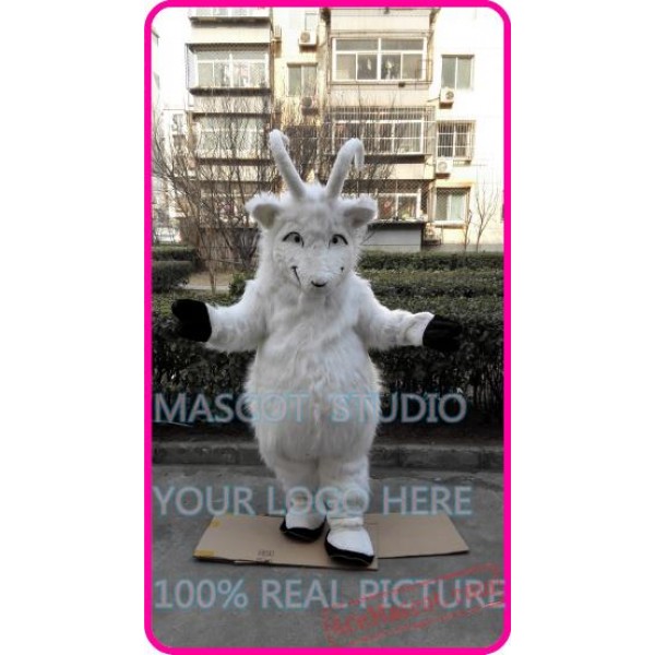 Plush White Goat Sheep Ram Mascot Costume